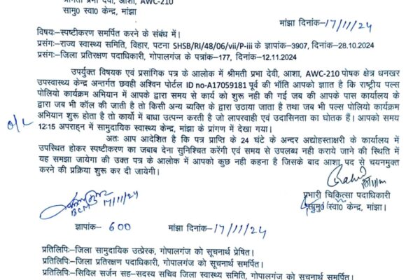 गोपालगंज: पल्स पोलियो कार्य में लापरवाही पर कार्रवाई