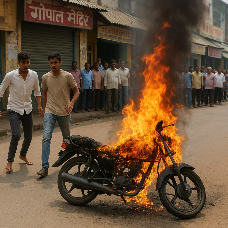 हथुआ बाजार में चलती बाइक में लगी आग, समय रहते कूदकर बचे दोनों युवक