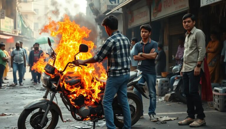 हथुआ बाजार में चलती बाइक में लगी आग, बाल-बाल बचे दो युवक
